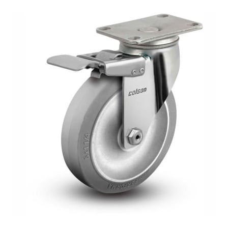Colson Colson 2 Series Swivel Plate Caster 2.04456.444 BRK4 Rubber Total Lock Brake 4" Dia. 300 Lb. 2.04456.444 BRK4